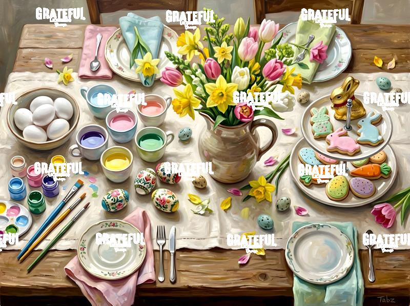 Pastel Easter Table Oil Painting
