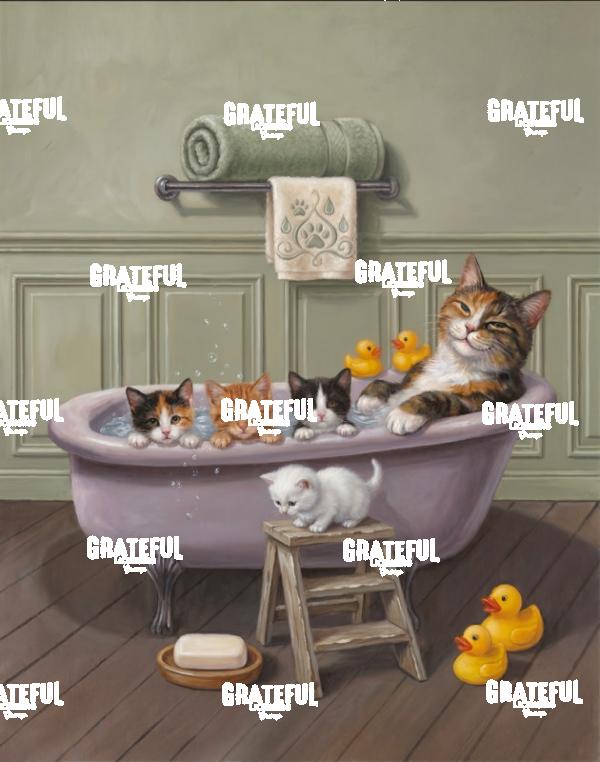 Cat and her Kittens in a Tub