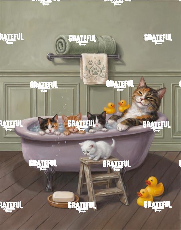 Cat and her Kittens in a Tub