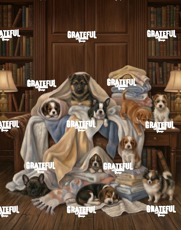 Puppies and Towels in the Study