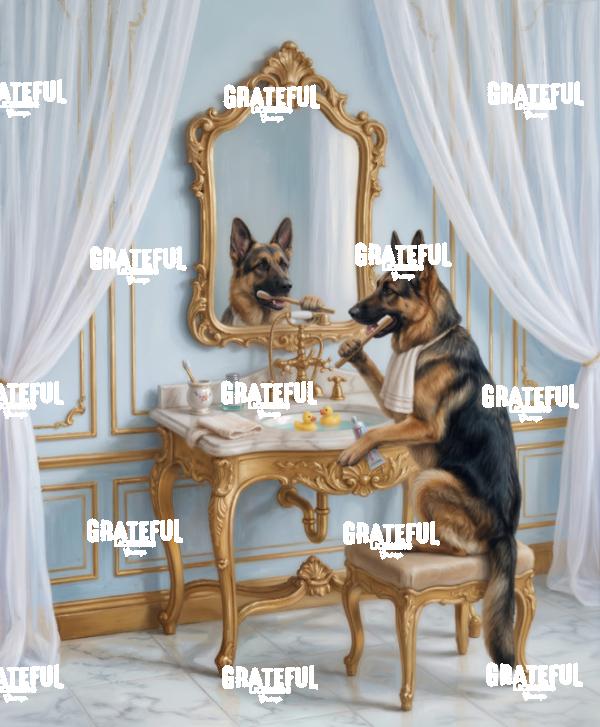 German Shepherd Brushing his Canines