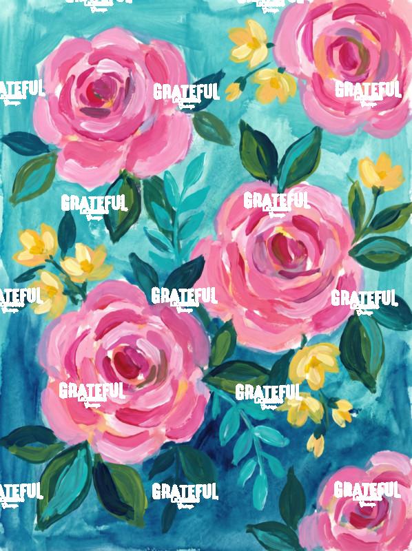 Pink Flowers on Blue