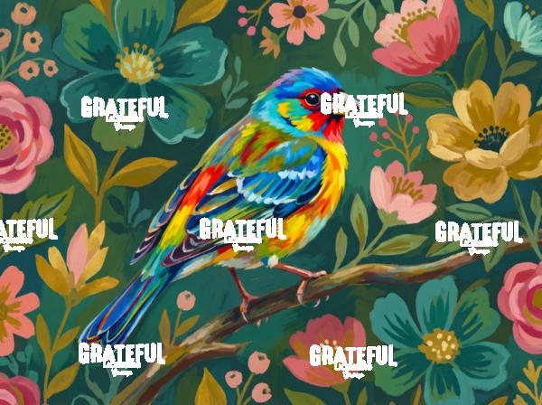 bold bird on flowers