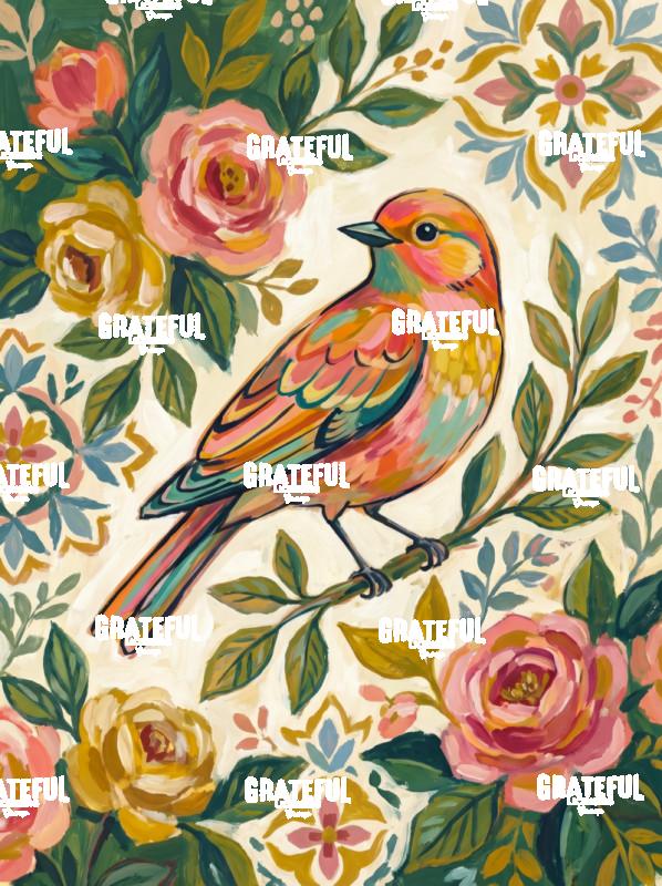 bird on flower wallpaper