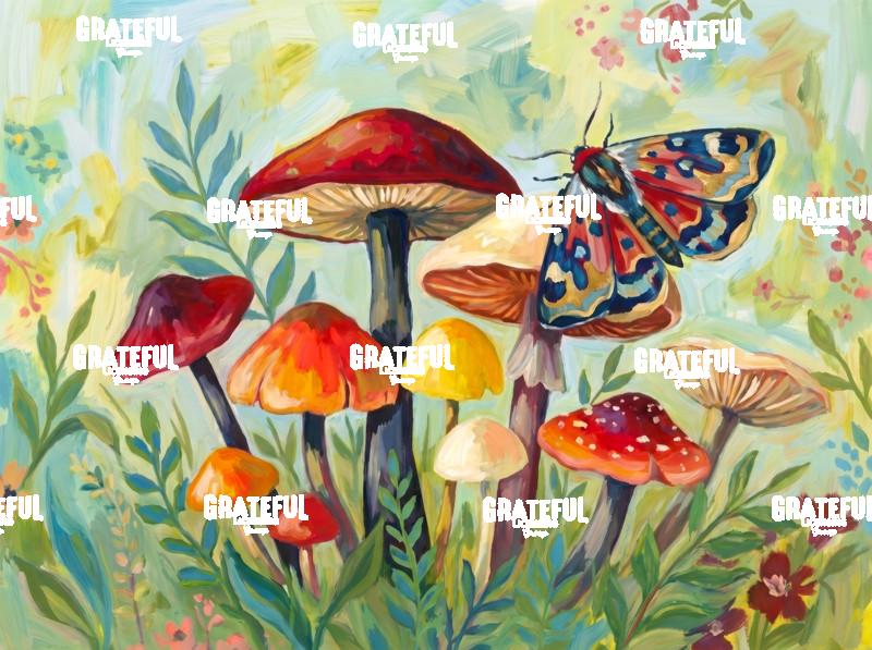 Moth and Mushrooms Wide