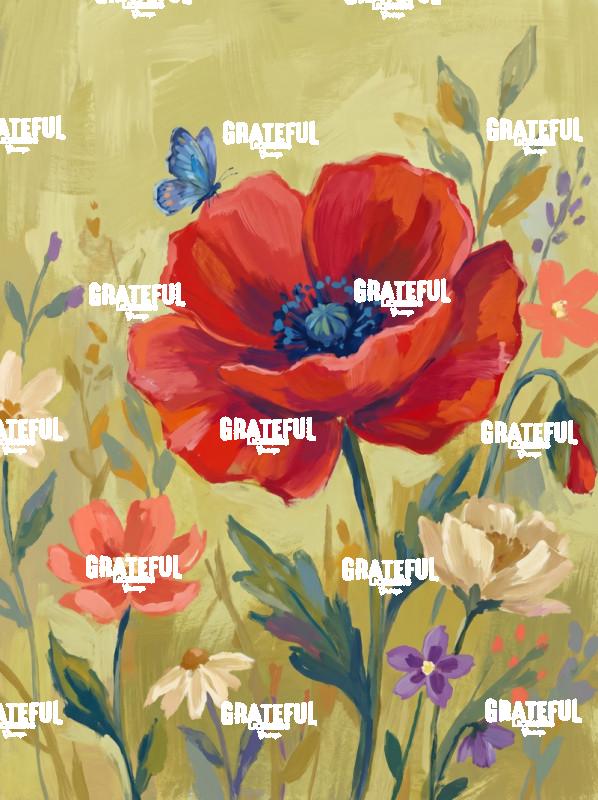 Blue Butterfly, Red Flower