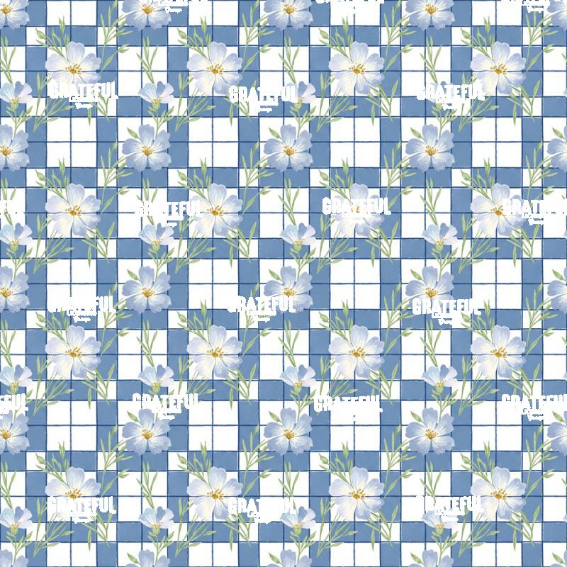 Blue Gingham and Flax Flowers