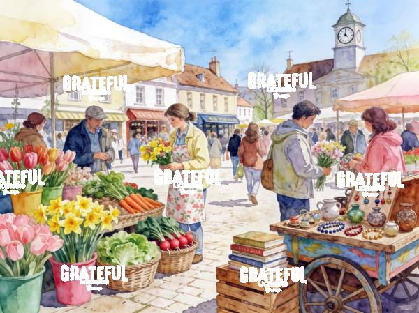 Watercolor Summer Market In The Square