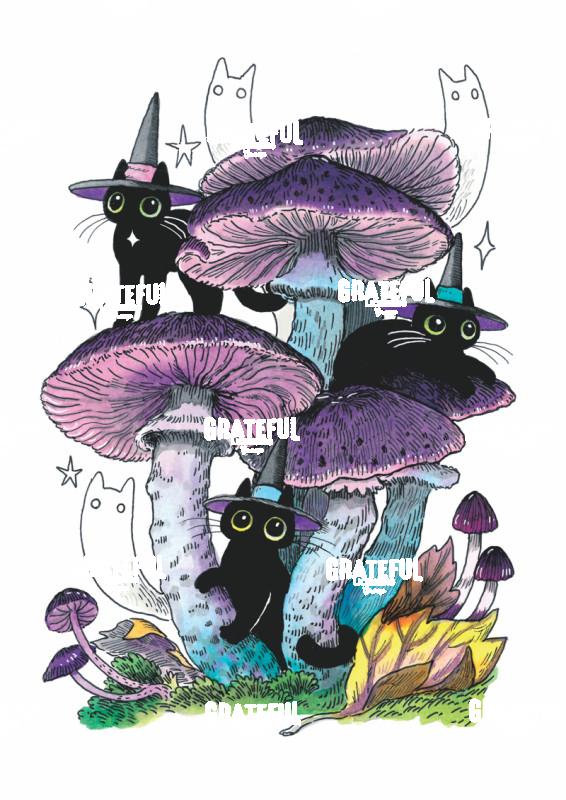 Cats on Purple Mushrooms