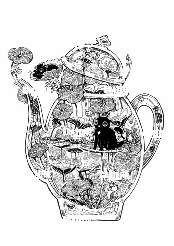 Floral Teapot with Cat