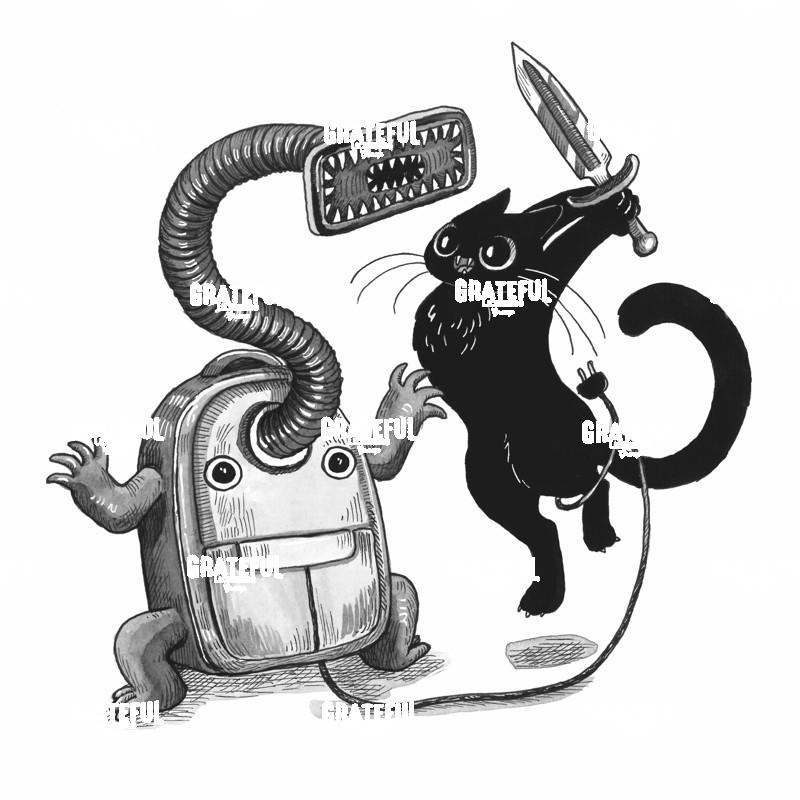 Cat Fighting a Vacuum