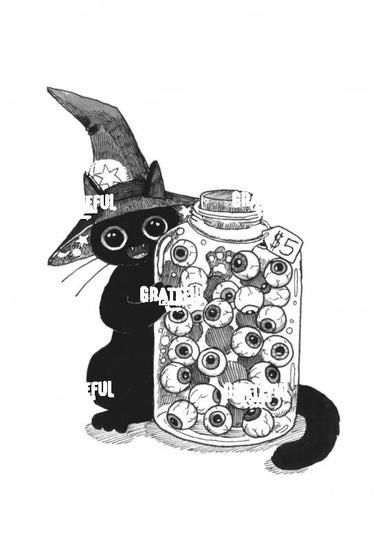 Witch Cat with Eye Jar