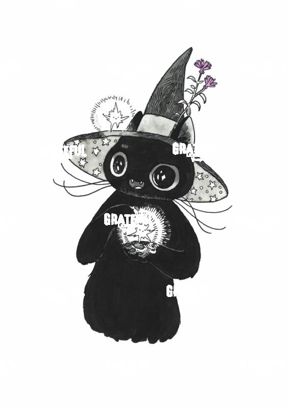 Witch Cat with Sparkle Spirits