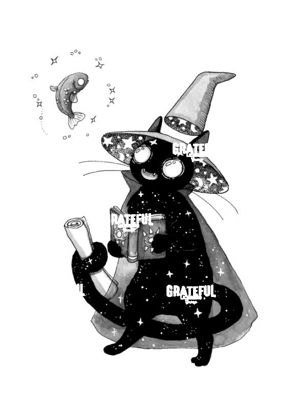Witch Cat Reading Wizard