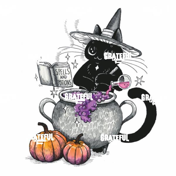 Witch Cat with Cauldron