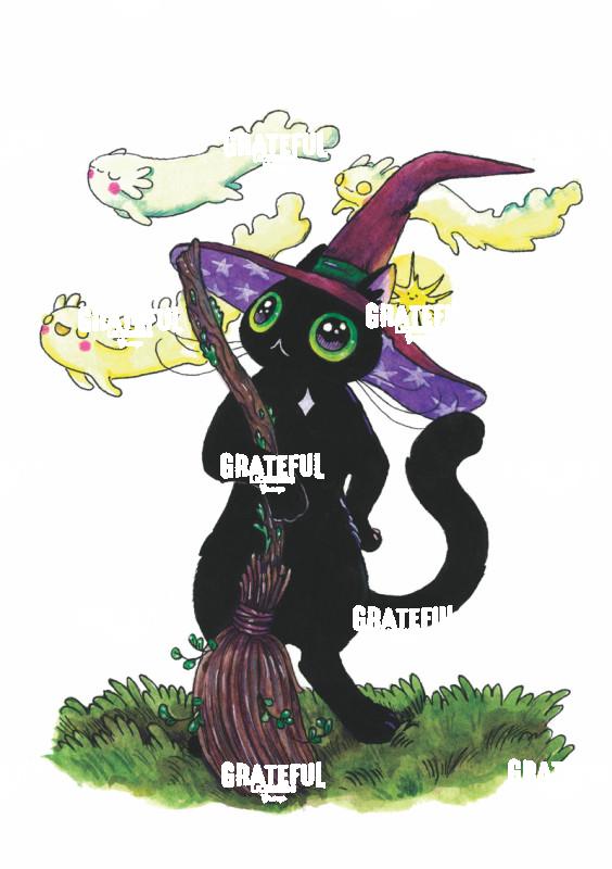 Witch Cat on Broom
