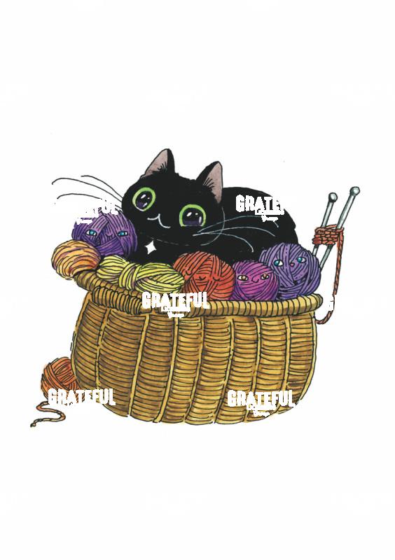 Cat in Yarn Basket