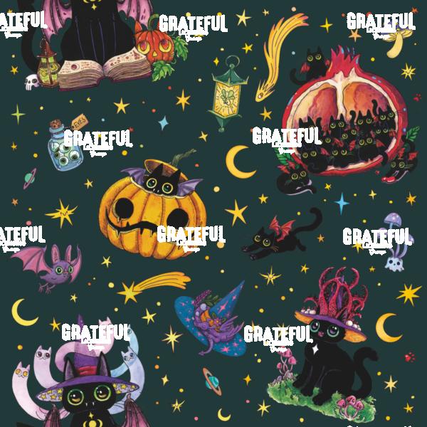 Halloween Celestial Cats Teal