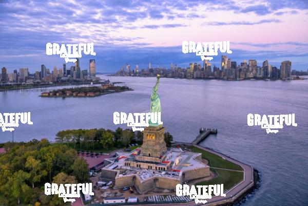 The Statue of Liberty and Manhattan from above