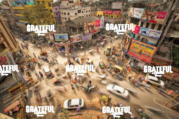 Busy intersection in the center of Varinasi, India
