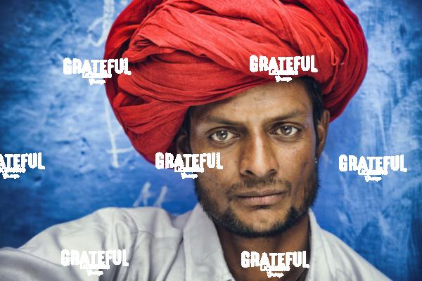 Man with red turban in the Blue City of Jodhpur, India