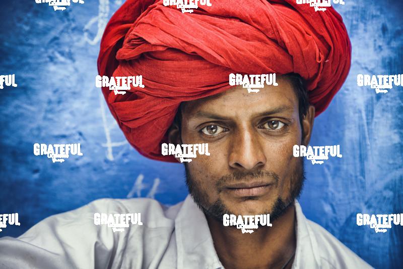 Man with red turban in the Blue City of Jodhpur, India