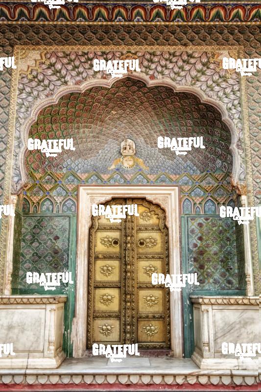 Colorful door at the City Palace in Jaipur, Rhajisthan, India