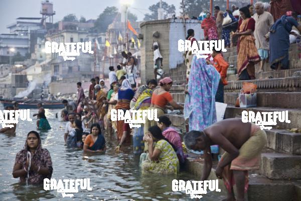 morning prayer in the ganges in varinasi India
