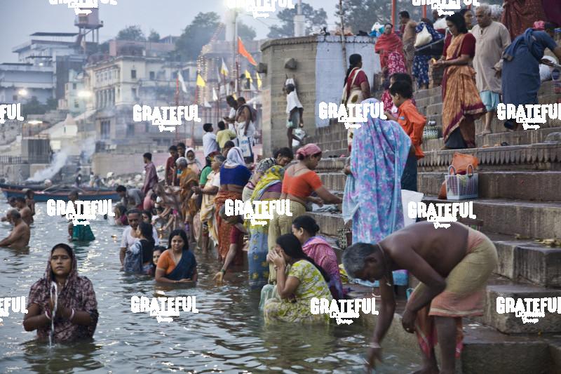 morning prayer in the ganges in varinasi India