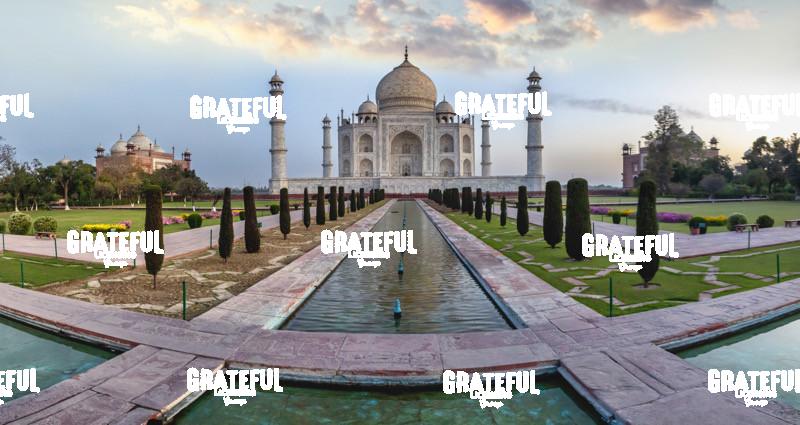 Taj Mahal panorama at sunrise in Agra, India