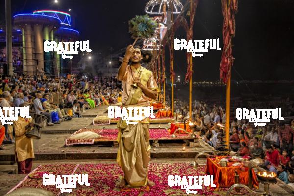 The Ganga Aarti Ceremony by the Ganges in Varinasi, India