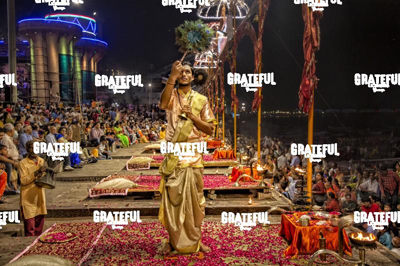 The Ganga Aarti Ceremony by the Ganges in Varinasi, India