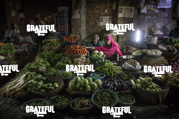 Vegetable market after dark in Jaipur, India