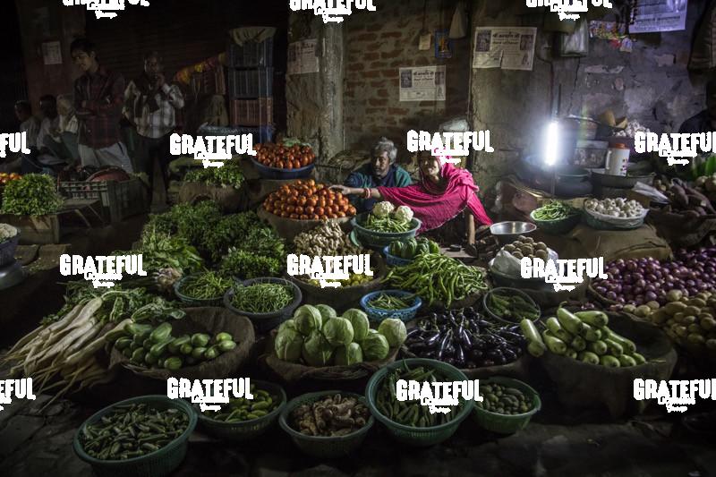 Vegetable market after dark in Jaipur, India