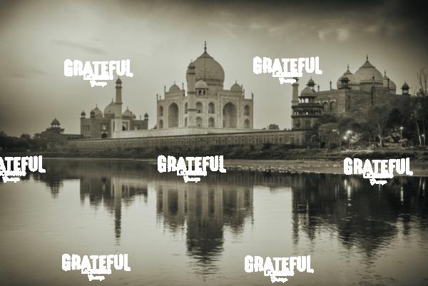 View from the river behind the Taj Mahal