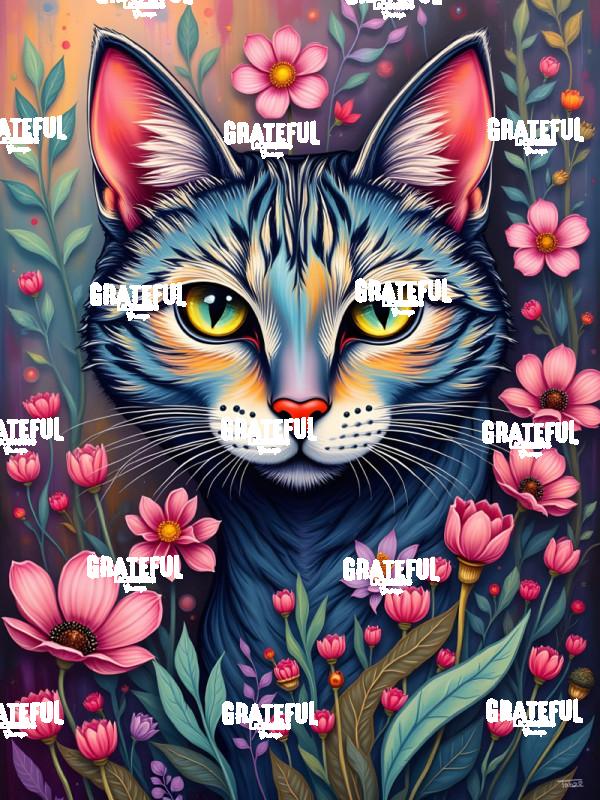Cat With Pink Flowers