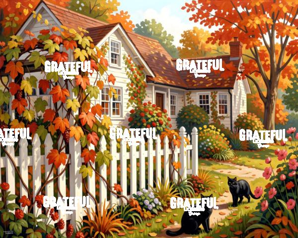 Autumn Cottage Black Cats