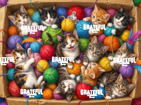 Kittens Play in a Box of Yarn