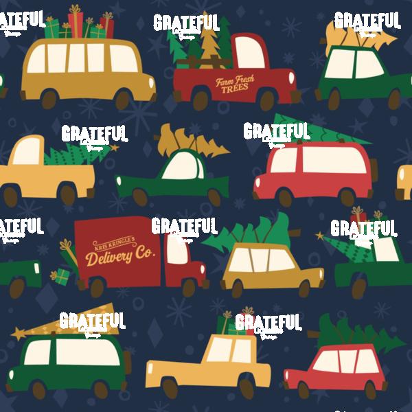 Vintage Christmas Cars Navy