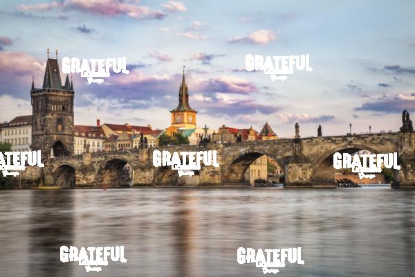 The Charles Bridge and Prague at sunrise