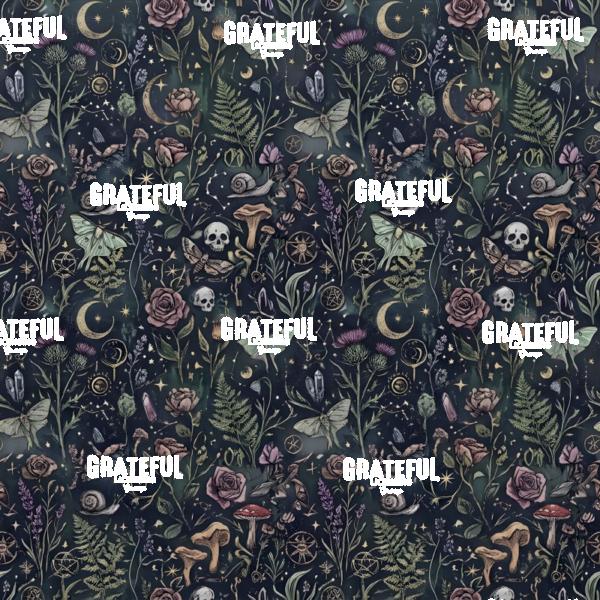 Dark Forest Lunar Moths and Skulls Seamless Print