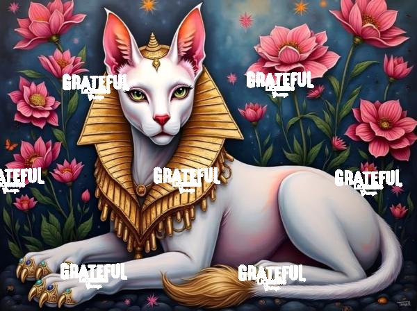 Sphinx With Pink Flowers