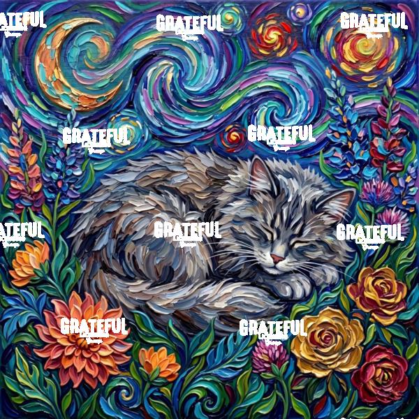 Amongst the Flowers - Gray Domestic Long Hair