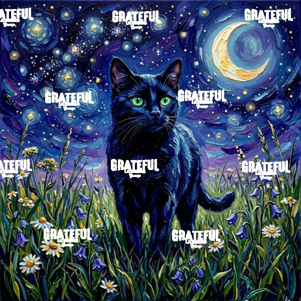 Amongst The Flowers - Black Cat