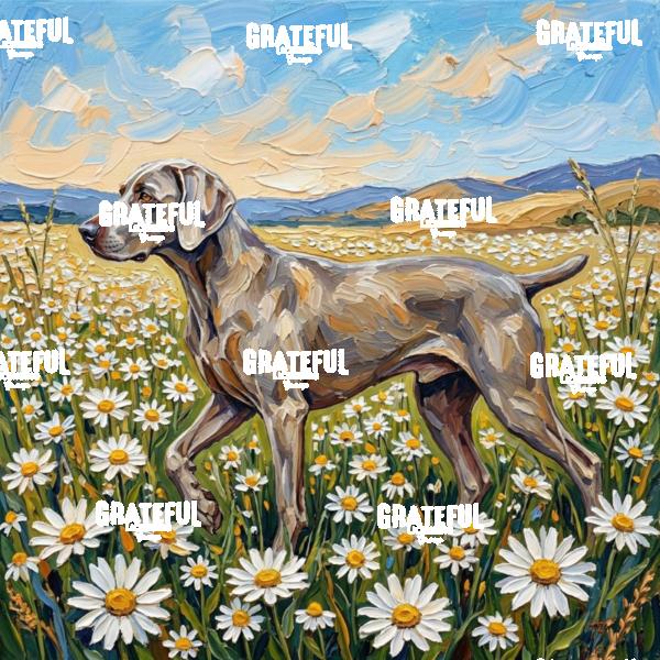 Amongst The Flowers - Weimaraner