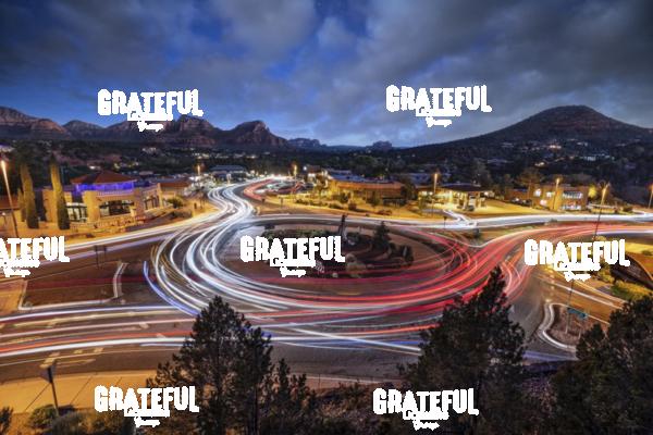Car trails over Sedona, Arizona