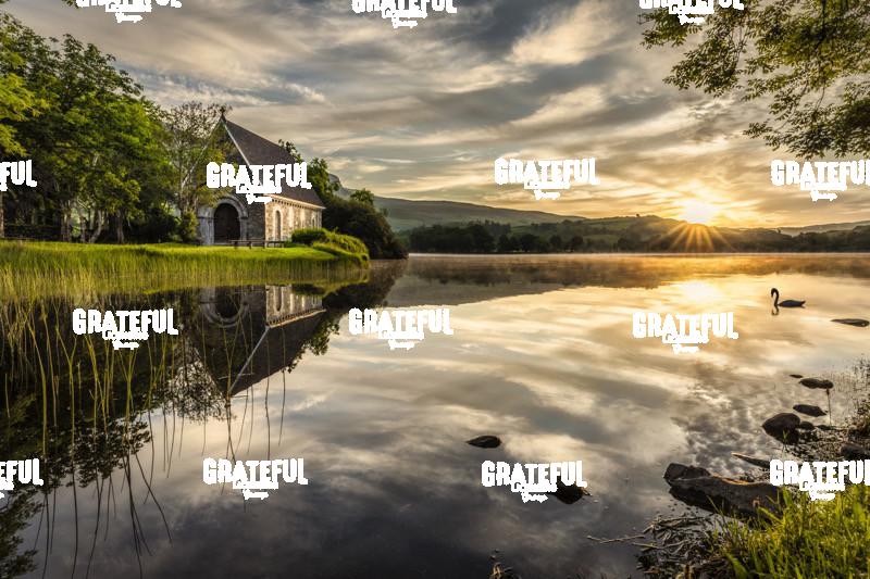 St Finbarr's Oratory church in Gougane Barra, Ireland at sunrise 2