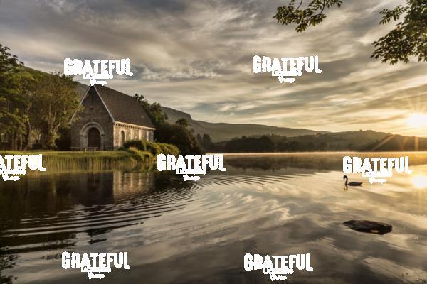St Finbarr's Oratory church in Gougane Barra, Ireland at sunrise