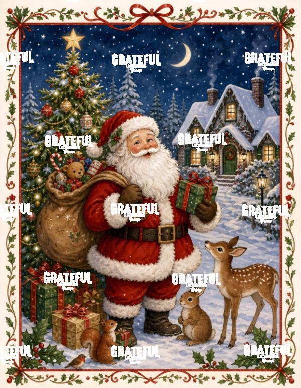 Jolly Santa With Woodland Animals