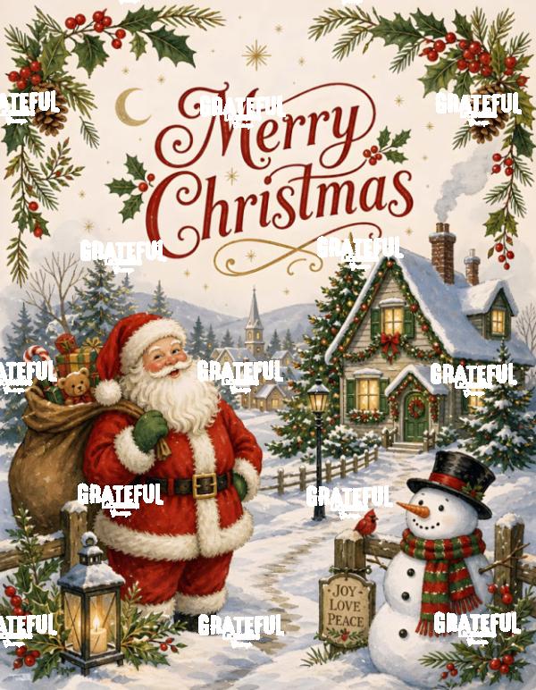Vintage Style Santa and Snowman